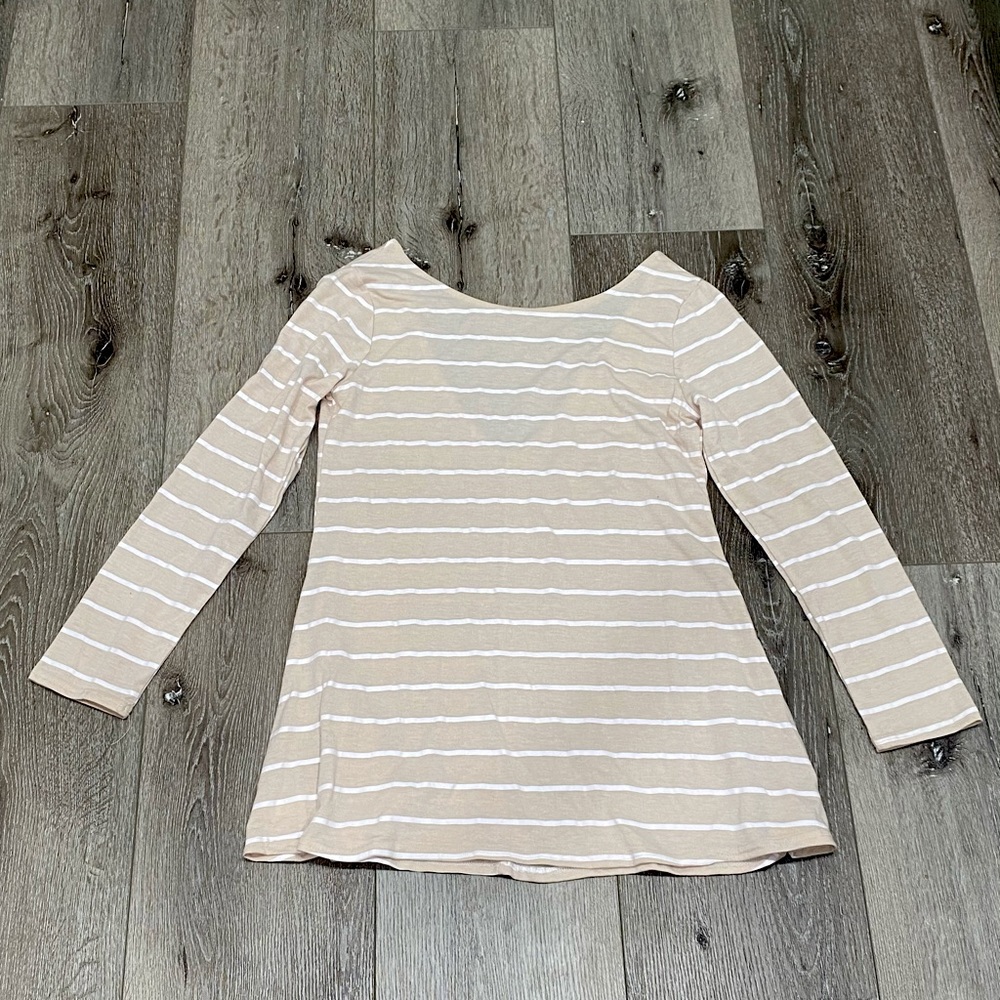 Long sleeve tan with white strips shirt